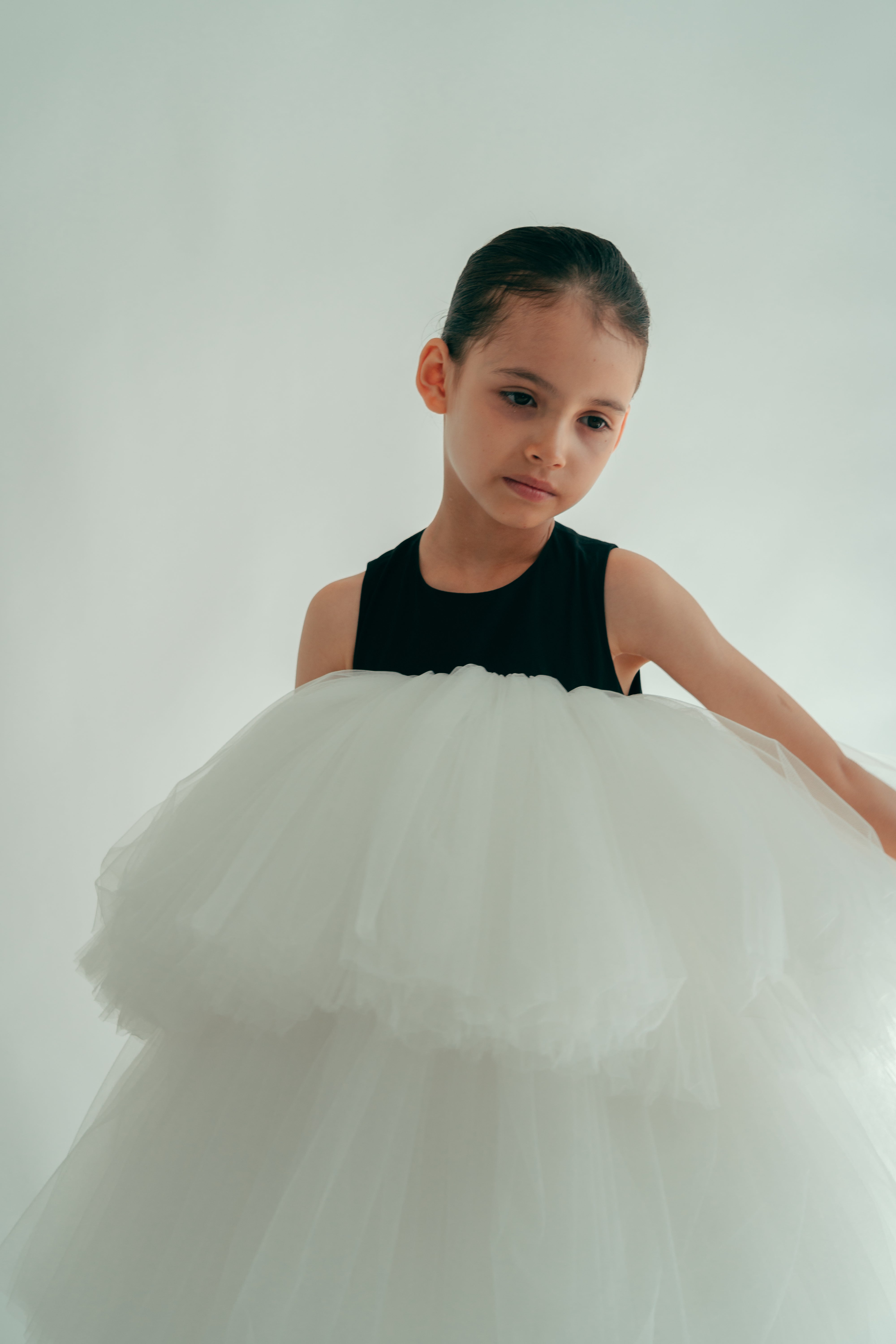 Bicolor puffy layers dress for kids black and white