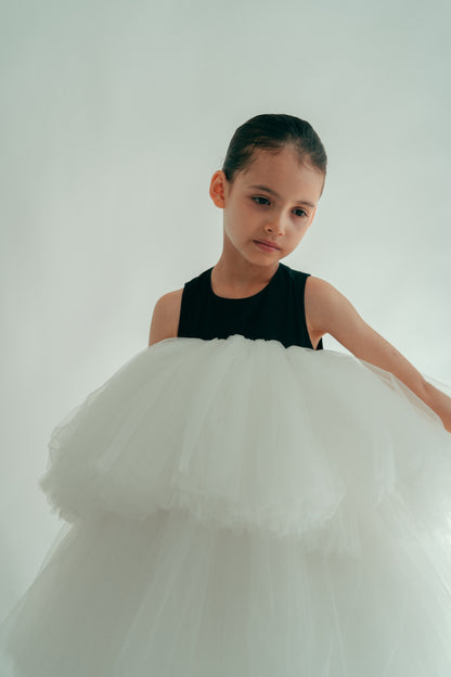 Bicolor puffy layers dress for kids black and white