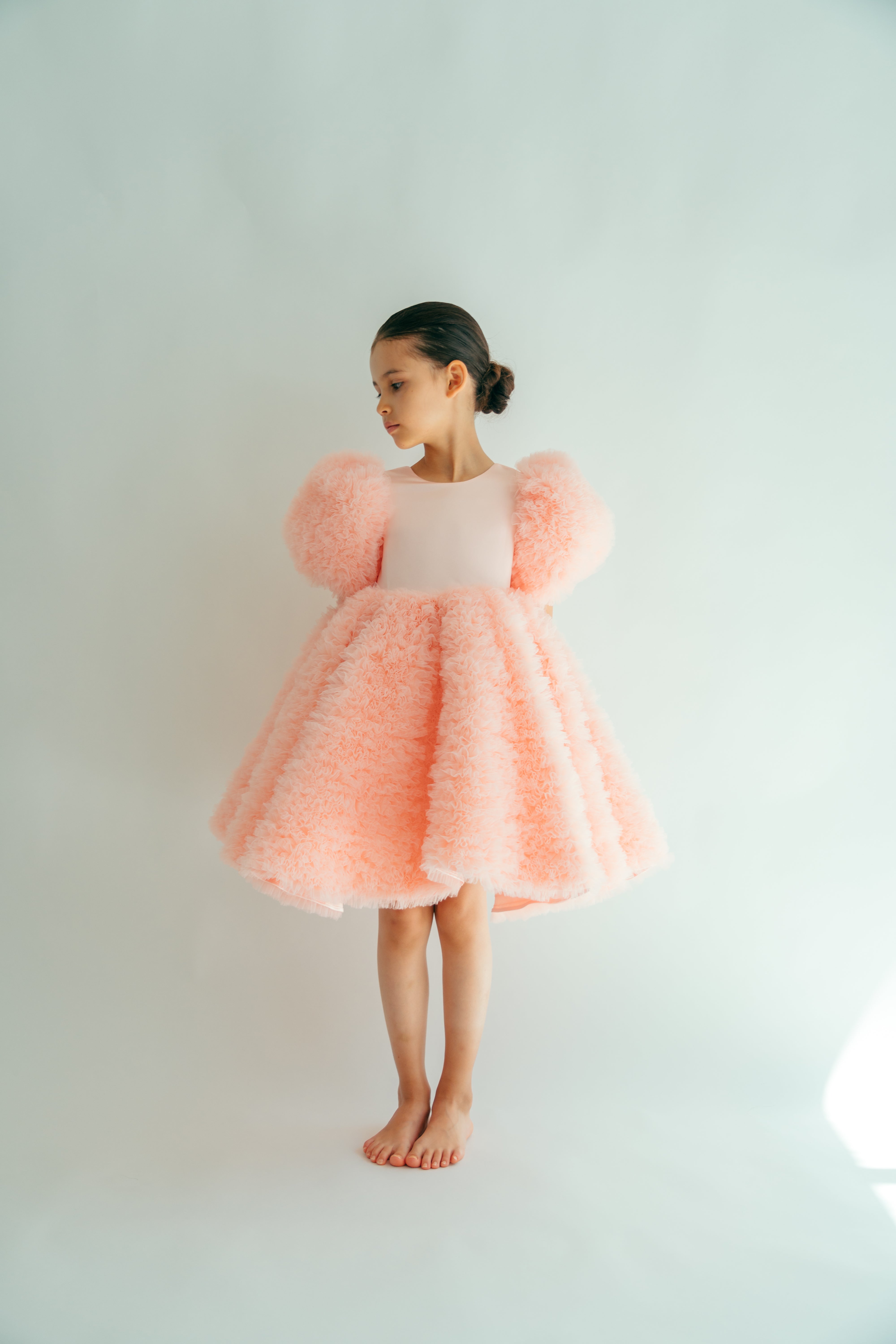 Voluminous, puffy, frilly, tulle pastel pink luxury dress